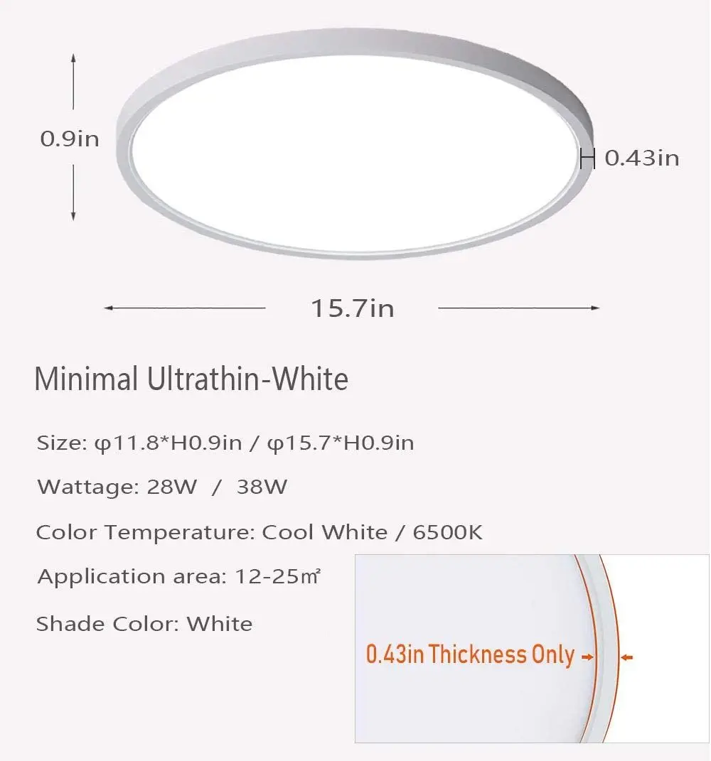 White Ceiling Modern 38W LED Ceiling Light 15.7 Inch Super Bright LED Flush Mount Ceiling Light Fixture 6500K/Cool