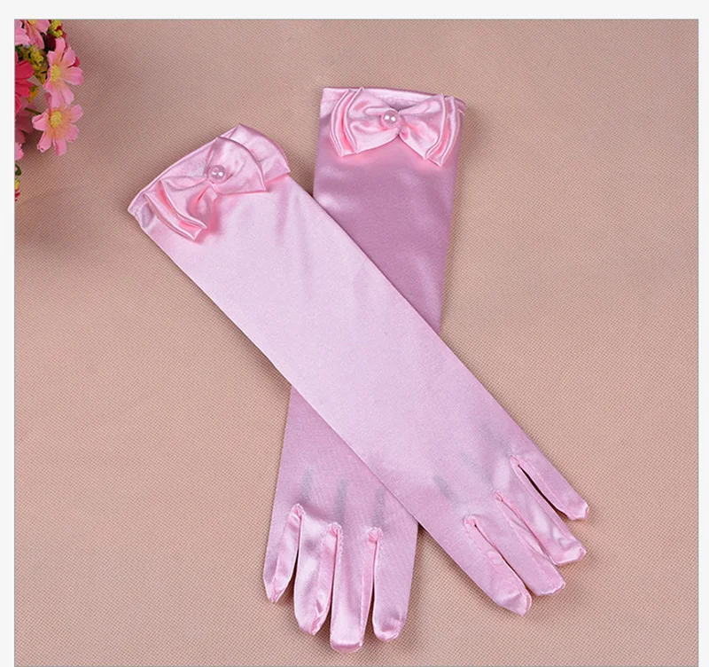 Thin Elastic Children's Day Professional Dance Gloves Long Lace Bow Tie Accessories Gloves Girls Princess Gloves Kids Gift G195