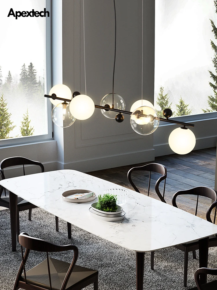 

Nordic Modern Dining Chandelier Glass Ball Chandelier Kitchen Horizontal Ceiling Hanging Lights Dining Table Suspension Lamp