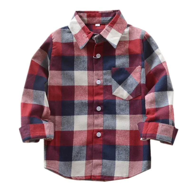 Children Boys Flannel Shirt Lattice Design Kids Causal Tops Cotton For Girl 3 4 6 8 10 12 14 Years Long Sleeve Blouse LC160