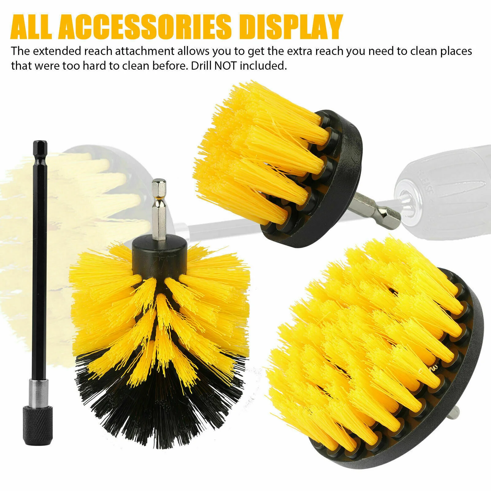 

4Pcs Detailing Drill Brush Kit Car Wash Brush Hard Bristle Drill Auto Scrubber Detailing Cleaning Tool