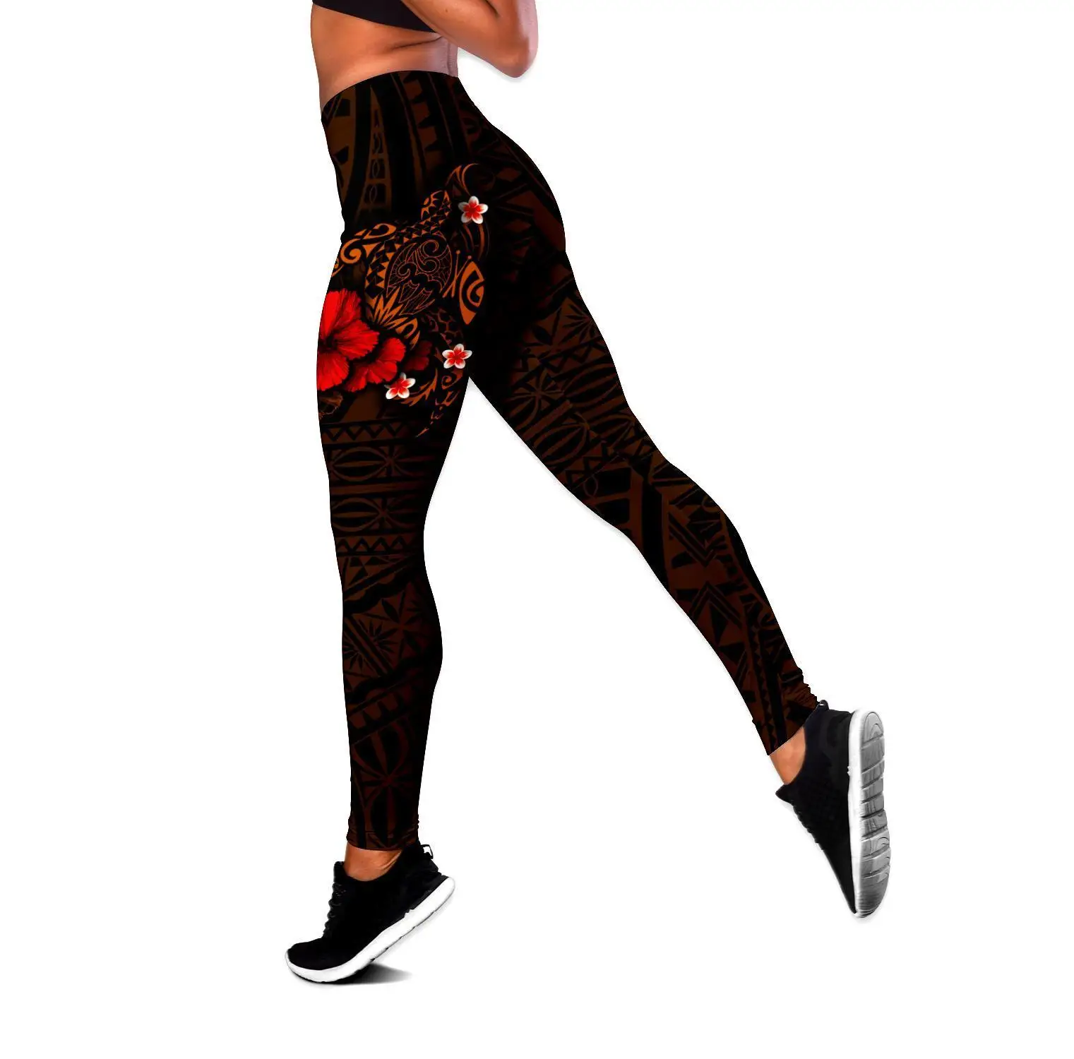 Polynesian Turtle Tattoo 3D Printed Hollow Tank Top & Leggings Set Fitness Female Full Length Leggings Running Pants DDK80