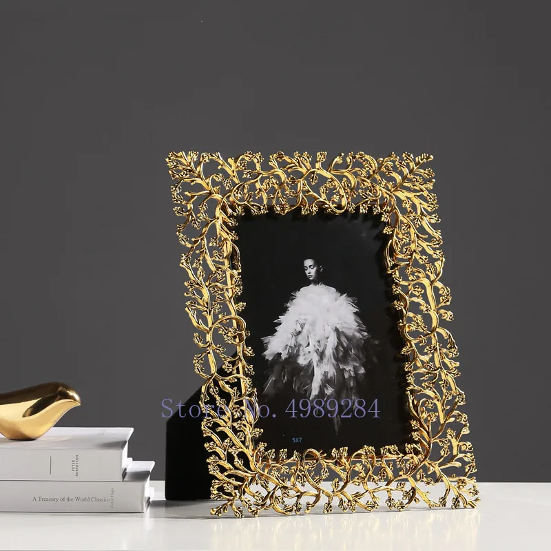 Creativity Photo Frame Metal Golden Leaves Modern Home Desktop Decoration Golden Picture Frame Photo Storage Display Decoration