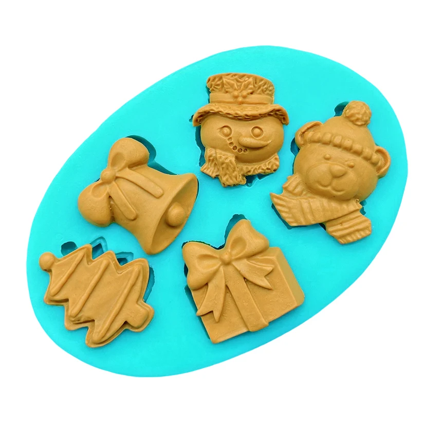 Jingling Bell Christmas Tree Snowman Silicone Sugarcraft Mold Resin Tools Cupcake Fondant Cake Decorating Tools