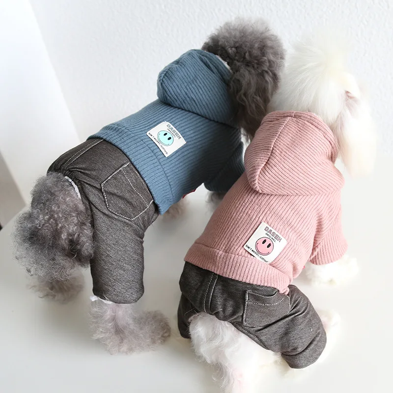 Pet Dog Clothes Large Jeans Jumpsuit Winter Thicken Warm Puppy Overalls Pomeranian Poodle Suit York Boy Dogs Costumes Outfits