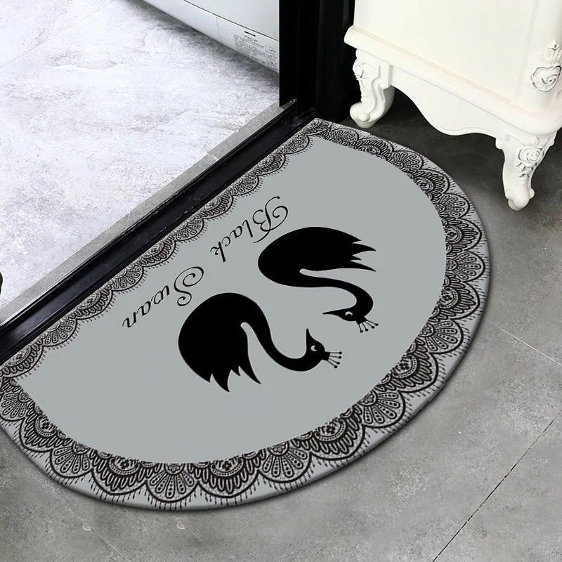 

Absorbent Non-Slip Floor Mats, Doormats, Golden Diamond, Velvet, Modern, Simple, Semicircle, Black Swan, Entrance, Bathroom