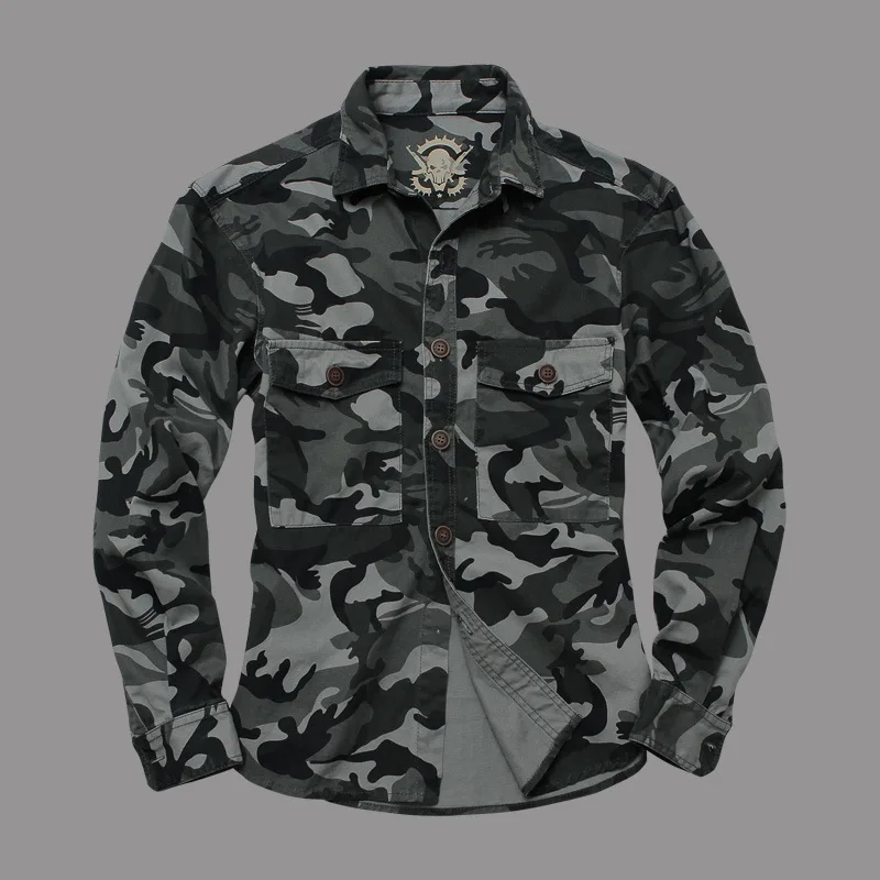 Men Outdoor Camouflage Military Uniform Shirt Breathable Wear-Resistant Cotton Cargo Shirt Climbing Traning Hunting Army Tops