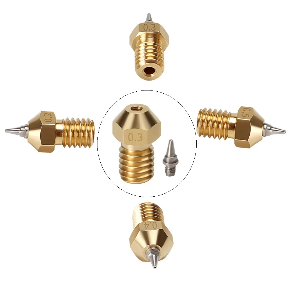 Stampante 3D RAMPS V6 M6 ugello in ottone filettato 0.2/0.3/0.4/0.5mm per 1.75 filamento E3D V5 V6 Hotend estrusore punte in acciaio inossidabile