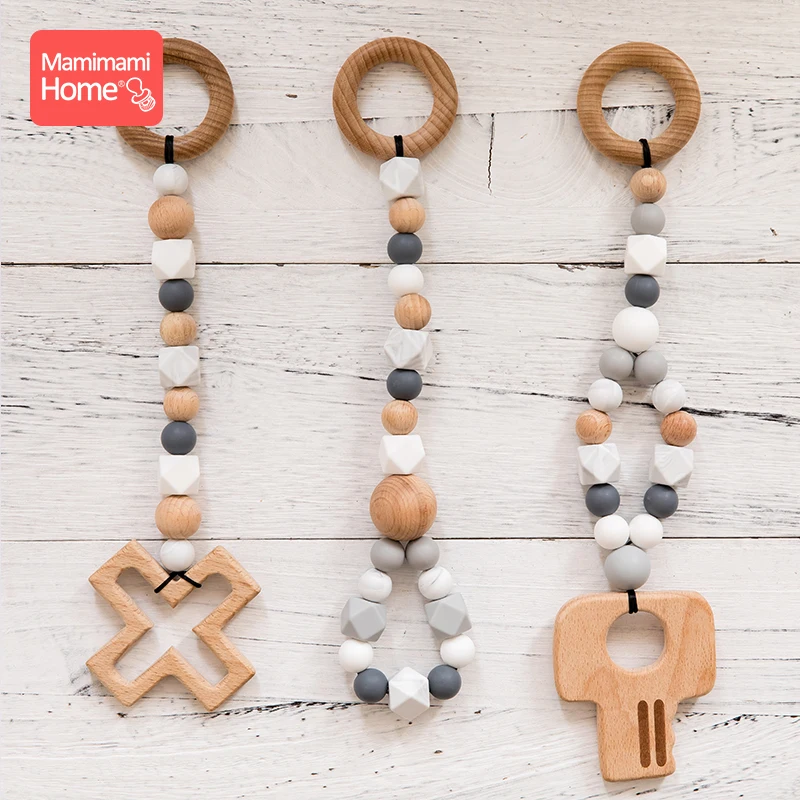 Mamihome Baby Wooden Teether Chain Baby Gym Play Toys Sensory Ring-Pull Beech Rings Wooden Rodent Blank Pendant Children'S Goods