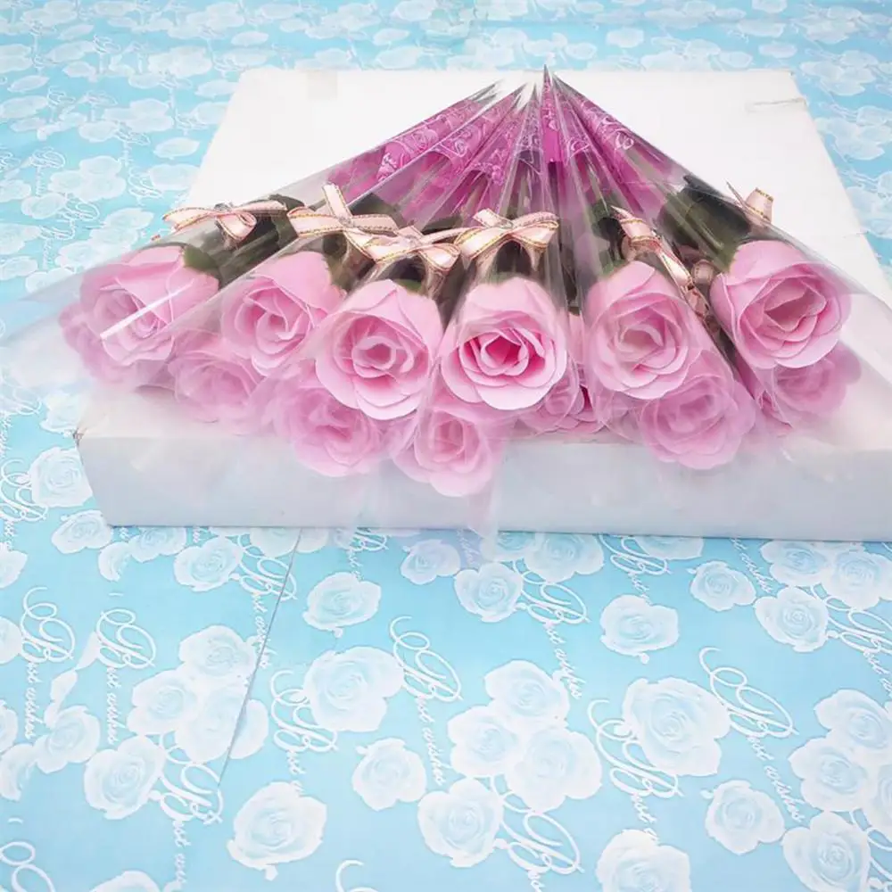 Rosa Artificial de tallo único creativa, 10 Uds., con embalaje de plástico, flores hechas de jabón, regalo del Día de San Valentín, decoración para fiesta de cumpleaños