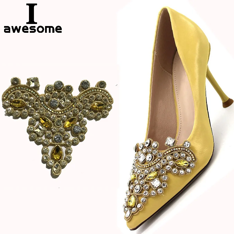 Shining Gold Beautiful Flower Bridal Wedding Party Shoes Accessories For High Heels Shoes DIY Manual Rhinestone Shoe Decorations