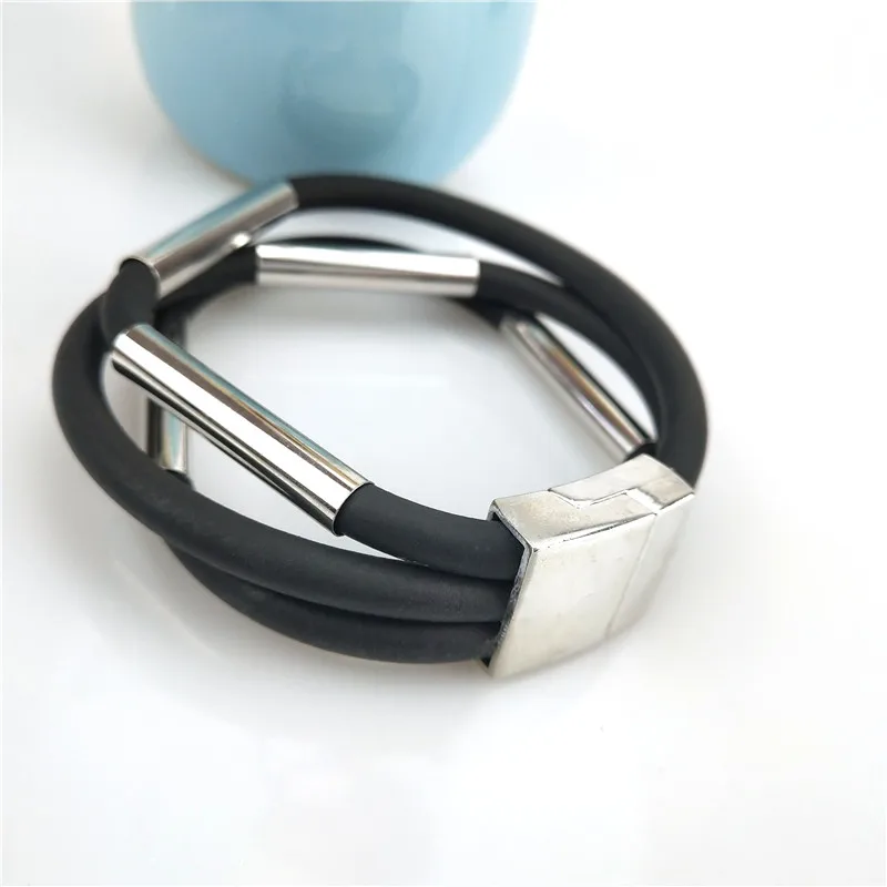 UKEBAY 2020 New Copper Tube Accessories Charm Bracelets Women Black Rubber Bracelet Punk Bracelet 3 Chains Birthday Gift Jewelry