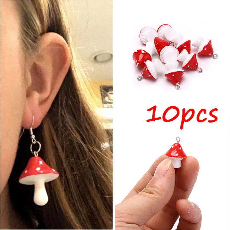 10Pcs Fashion 3D Mushroom Resin Charms Pendant DIY Craft fit for Earrings Bracelet Jewelry Finding handmade Making Accessories