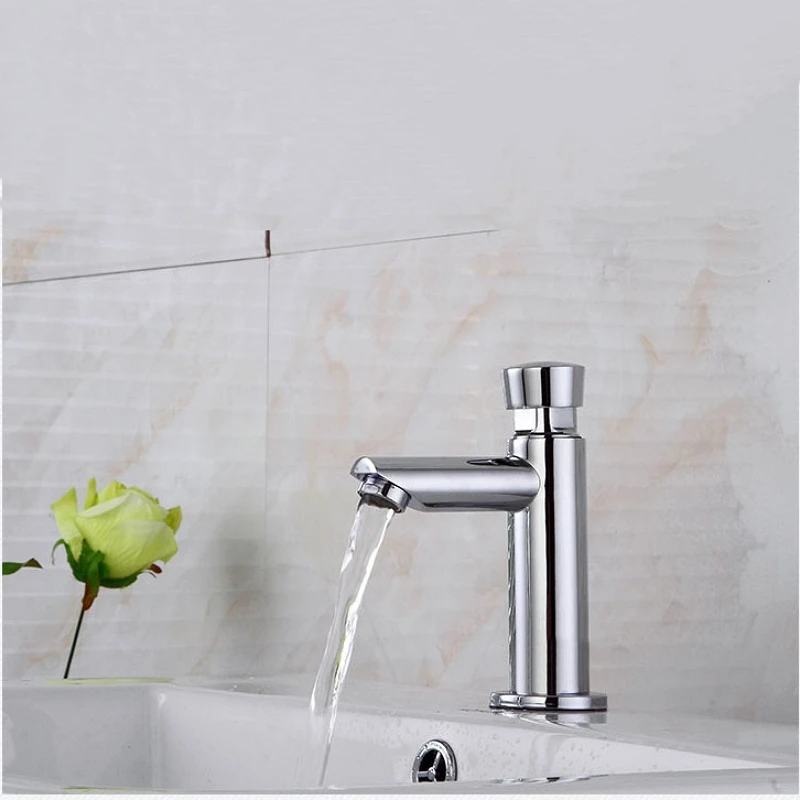 Bathroom Time Delay Faucet Copper Wash Basin Single Cold Water Tap Public Toilet Touch Press Auto Self Closing Water Saving Tap