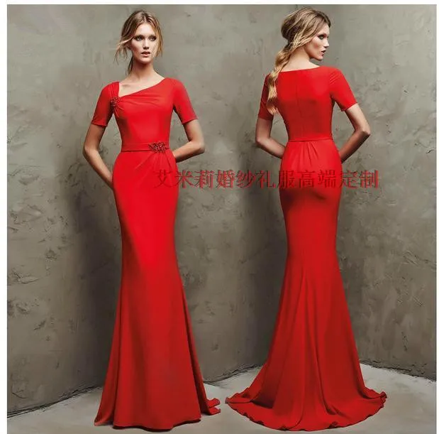 

short sleeves red long mermaid prom gown 2025 vestido de festa floor-length Evening Formal gowns mother of the bride dresses