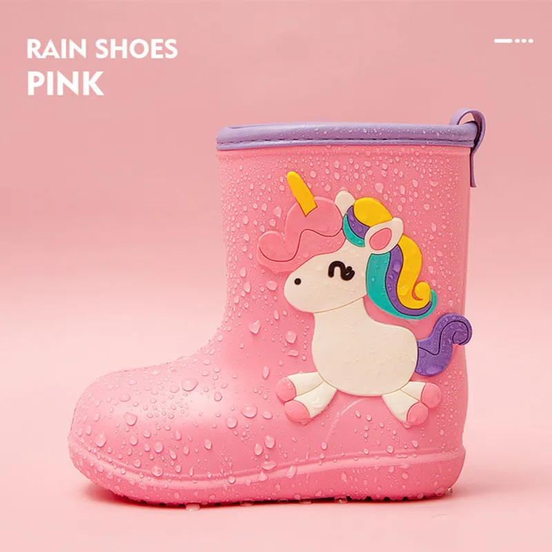 Children Rubber Rain Boot Cartoon Cute Dinosaur Unicorn Shoes for Boys Girls Waterproof EVA Non Slip Toddler Kids Rain Boots