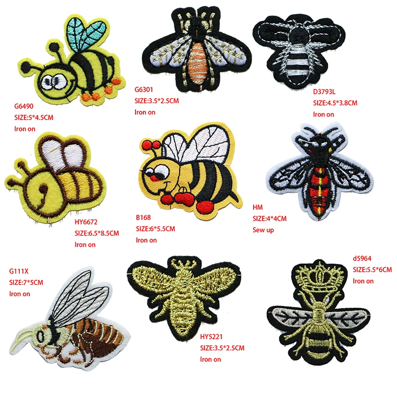 

Cute and Clever Bee Cartoon icon Iron on Patches for Clothing DIY Stripes Clothes Patchwork Stickers Custom Badges