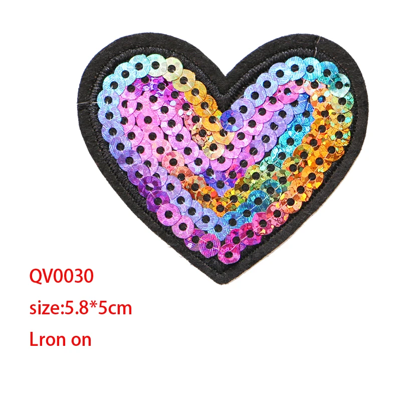 1PCS Sequins heart shaped icon Embroidered Iron on Patches for Clothing DIY Stripes Clothes Patchwork Stickers Custom Badges