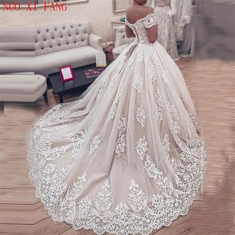 Di lusso Degli Abiti di Sfera Del Merletto Appliques Abiti Da Sposa 2020 abiti da noiva Principessa abito da sposa Al Largo della Spalla Abiti Da Sposa