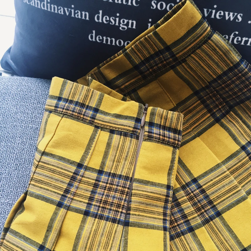 XS - 5XL New England Style Casual Women Skirt Black Yellow Plaid Pleated Skirts Shorts Hot Sale High Waist Plaided Mini Skirt