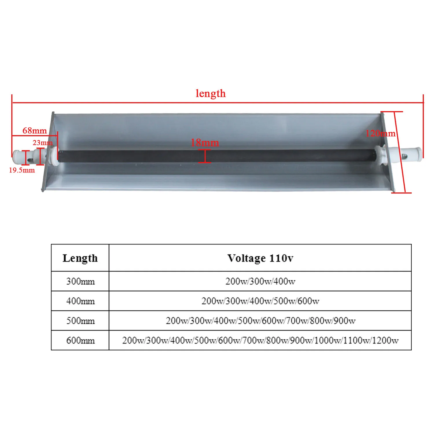 Tubo riscaldante in ceramica elemento riscaldante per Sauna a infrarossi lontani tubo riscaldante a infrarossi in ceramica per Sauna Room110 v 30-64cm con paralume