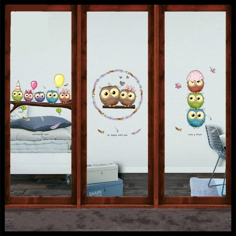 Customized Size Hot Sale Window-Cover Films Static Cling Water-Proof Children Room Decorations Birds Colorful 50cmx100cm