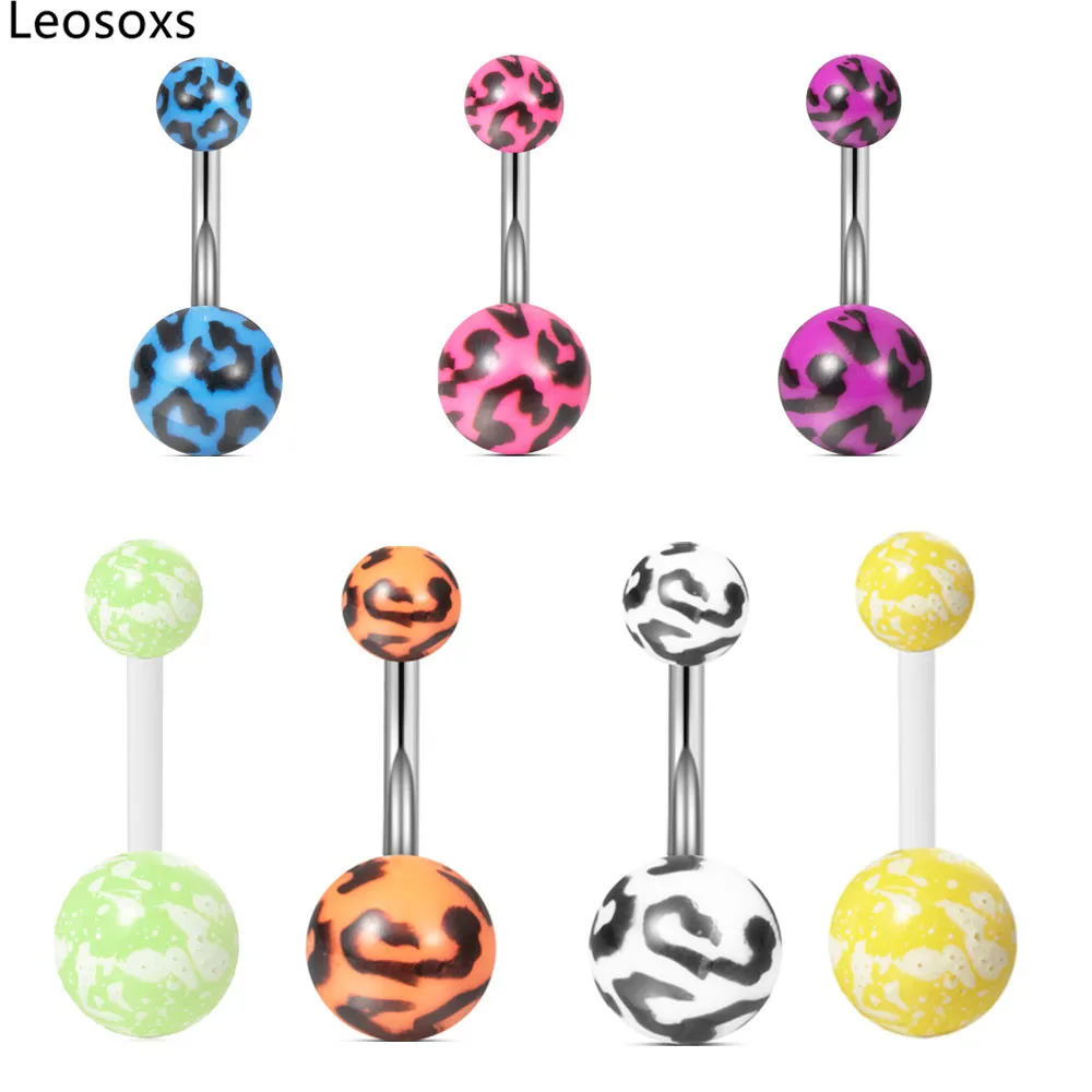 Leosoxs 1pc Acrylic Paint Printing Belly Button Nail Set Piercing Jewelry Piercing Umbilical Ring