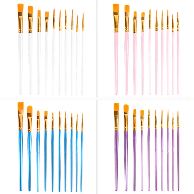 Lonely Finger 10pcs Artist Paint Brushes Set Nylon Hair Plastic Handle for Acrylic Oil Watercolor Professional Art Painting Kit