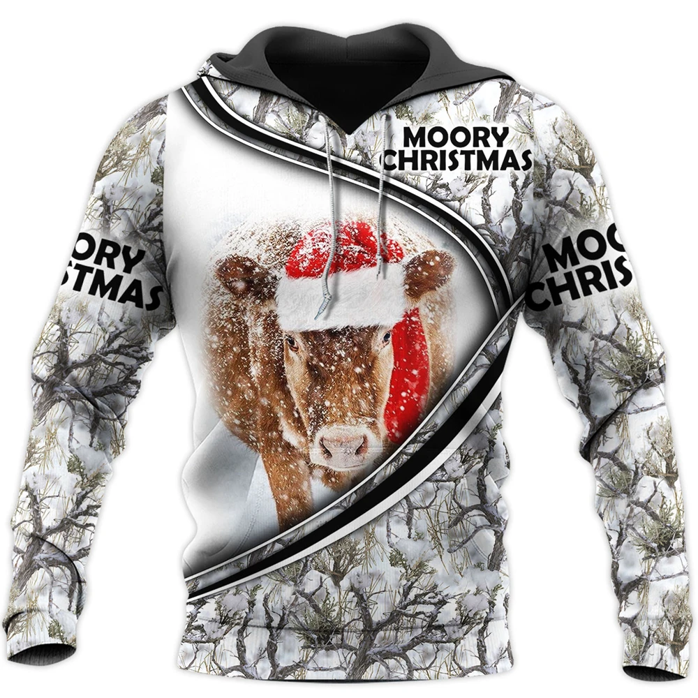 

Moory Christmas Hoodie Cute Cow 3D Printing Fashion Zipper Hoodie Harajuku Street Casual Sweatshirt DYI308