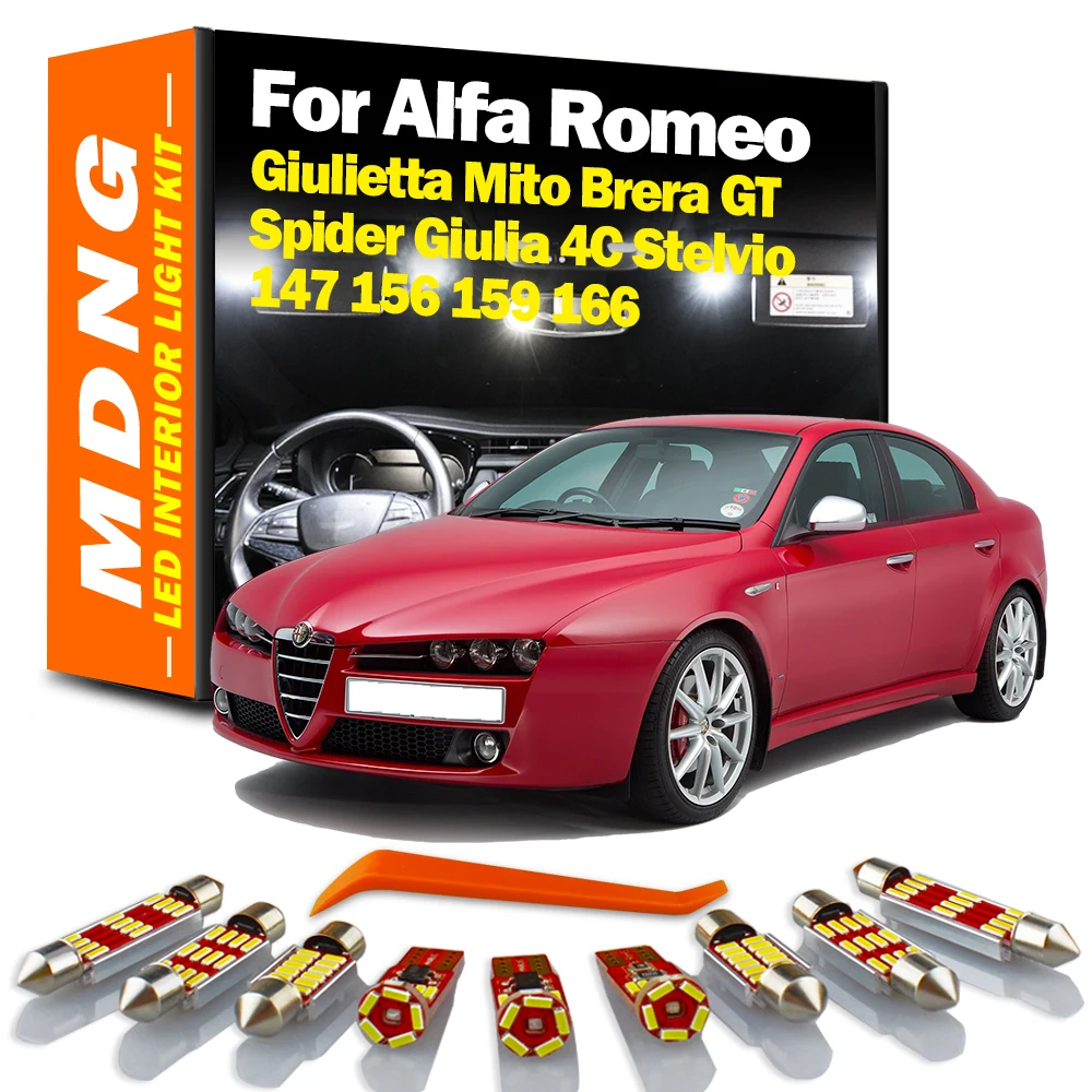 MDNG Canbus Samochodowe Żarówki LED Zestaw Oświetlenia Wewnętrznego Do Alfa Romeo Giulietta Mito Brera GT Spider Giulia 4C Stelvio 147 156 159 166