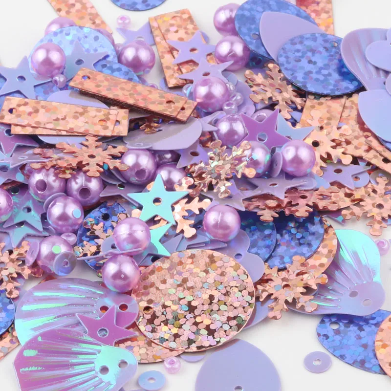 Mix Sequins Paillettes Pearl Heart Snowflake Star Shell Round Shape Sequin 4 Colors PVC DIY Craft With 1 Hole Mixed Stowag 10g