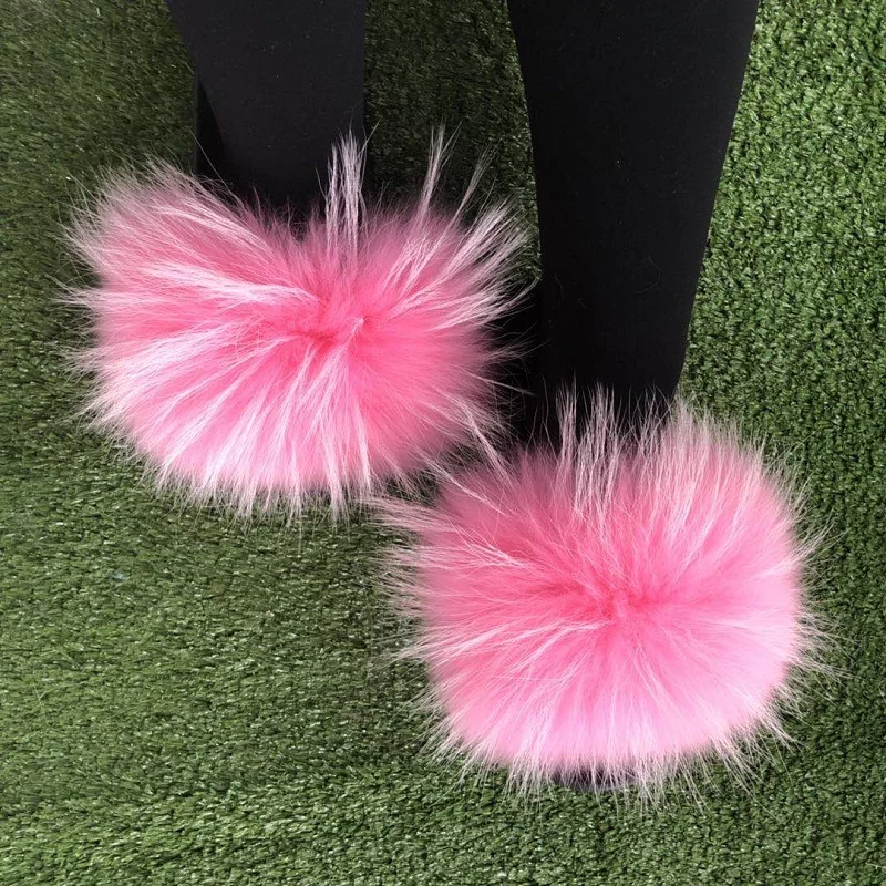 Summer Slippers Women Fluffy Fur Slides Vendor Female Furry Sandals Ladies Outdoor Open Toe Flat Shoes Women Plush Flip-flops