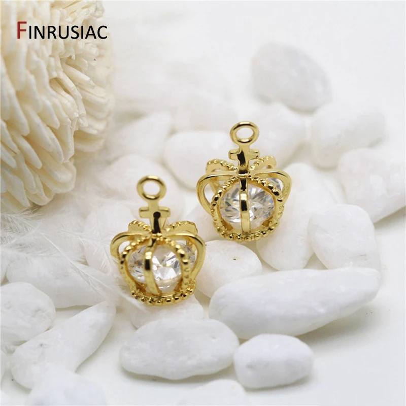 Korean Version Of DIY Jewelry Accessories 14K Gold Plated Micro-inlaid Zircon Crown Pendant Necklace Earrings Handmade Supplies