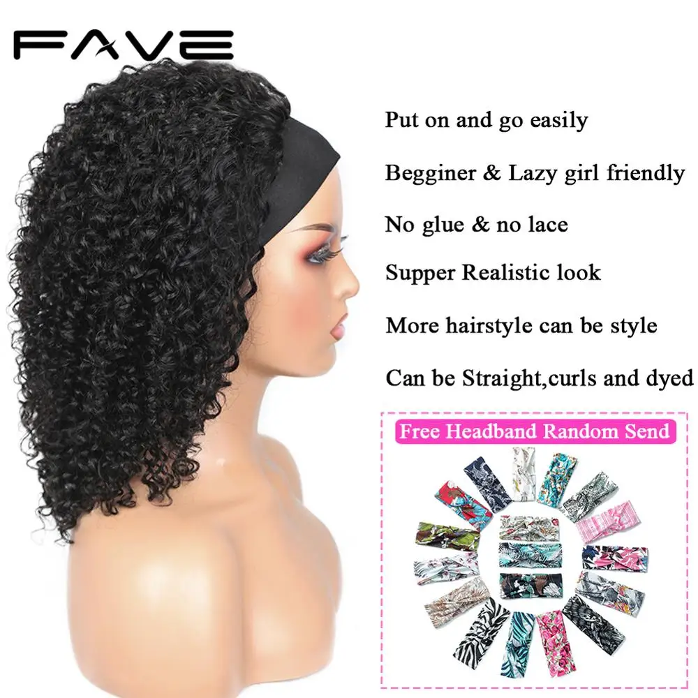 Fave-peruca afro feminina, cabelo humano encaracolado, cachecol, sem cola, brasileira, remy