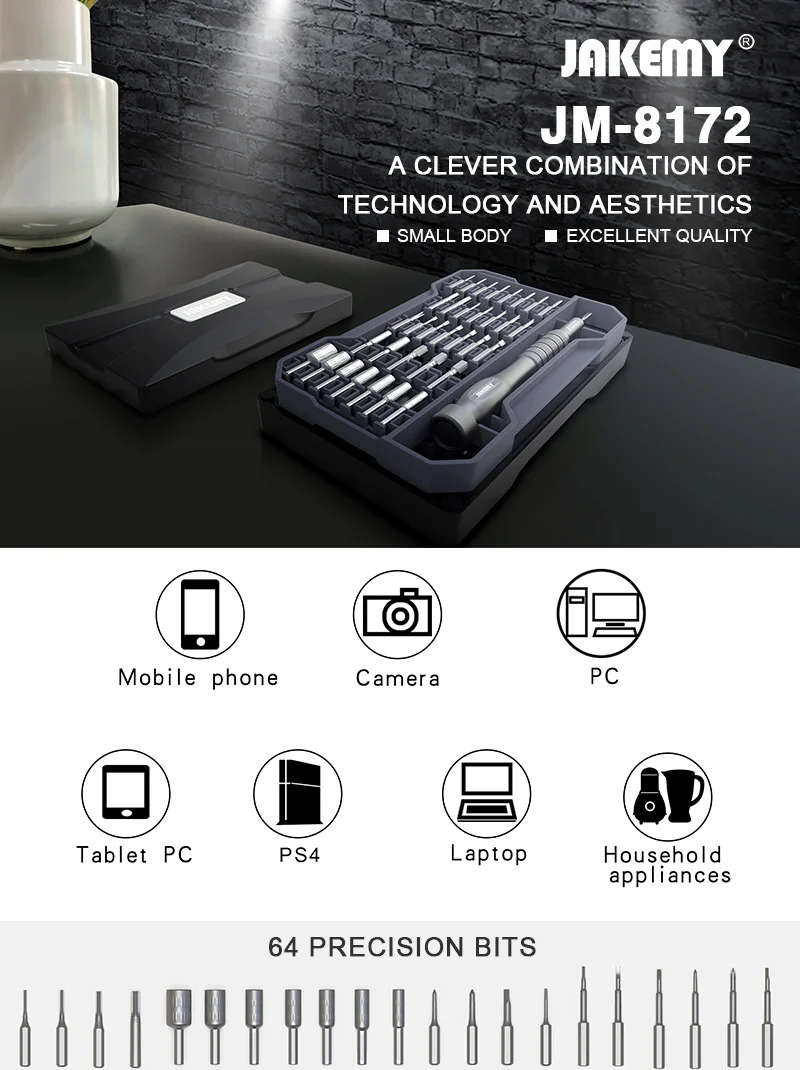 JM-8172 JAKEMY Precision Magnetic Screwdriver Set Torx Bits Screw