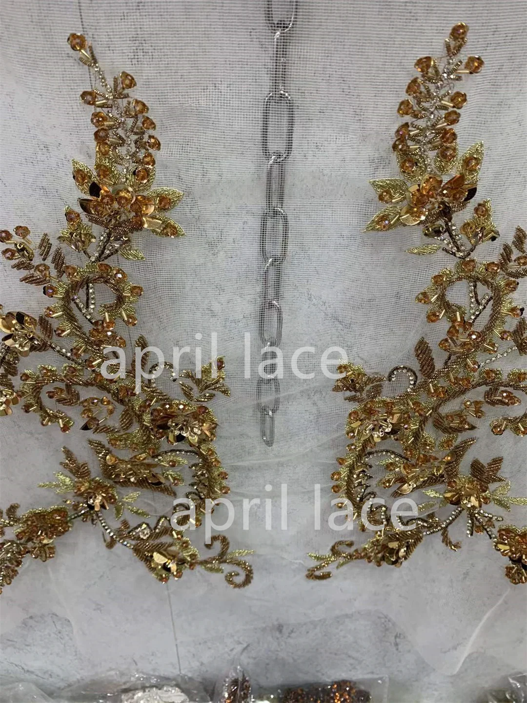 

Handmade Golden Haute Couture Chest Flower India Silk Beads Best Quality Luxury for Wedding Bridal Dress