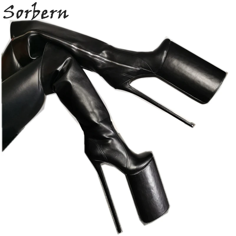 

Sorbern Knee High Women Boots 30Cm High Heel Custom Slim Wide Legs Thick Platform Unisex Fetish Shoes For Crossdresser Guys Shoe