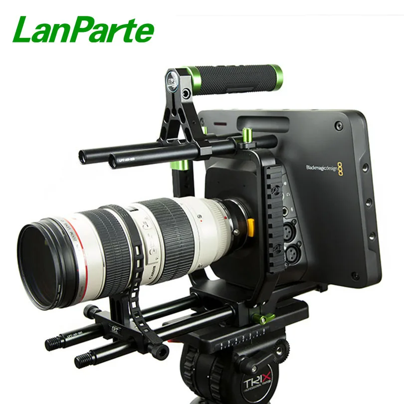 Lanparte BMCC 4K Camera Cage + Top Handle Grip + Tele Lens Support for Blackmagic Studio Video Camera