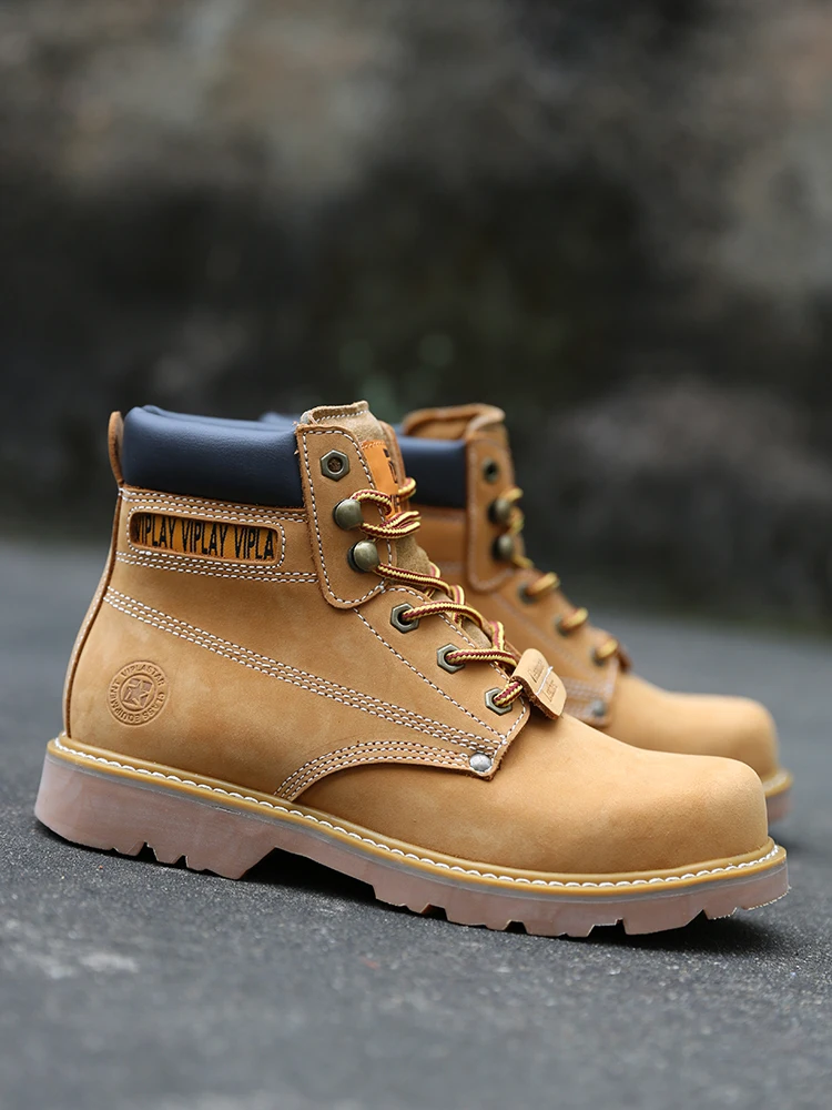 Men  Boots  Leather Shoes Men Popular Comfy Spring Autumn  Shoes Working Ankle Boots  Waterproof Shoes Lovers Shoes Yellow Boots