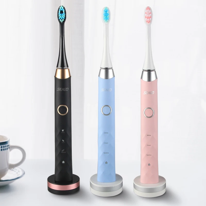 

SEAGO Electric Toothbrush Rechargeable USB Sonic Tooth Brush 3 Modes Waterproof IPX 7 Clean Whiten Teeth with 3 Brush Head