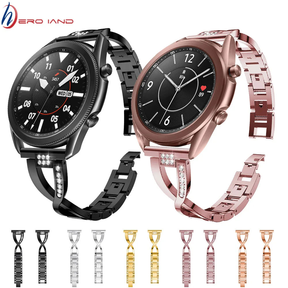 Crystal diamond Watch Strap for Samsung Galaxy Watch 3 45mm 41mm stainless steel bracelet metal band For Amazfit Bip GTS Correa tandorio 200m diver automatic watch for men pvd case 41mm dial date nh35 movement ceramic bezel steel or rubber strap