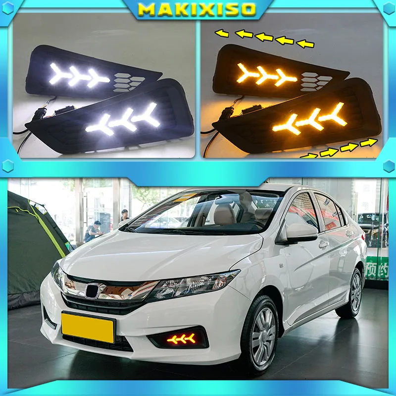 

1 Set 12V ABS LED For Honda City 2015 2016 DRL Driving Daytime Running Light Daylight With Yellow Turn Signal Lamp