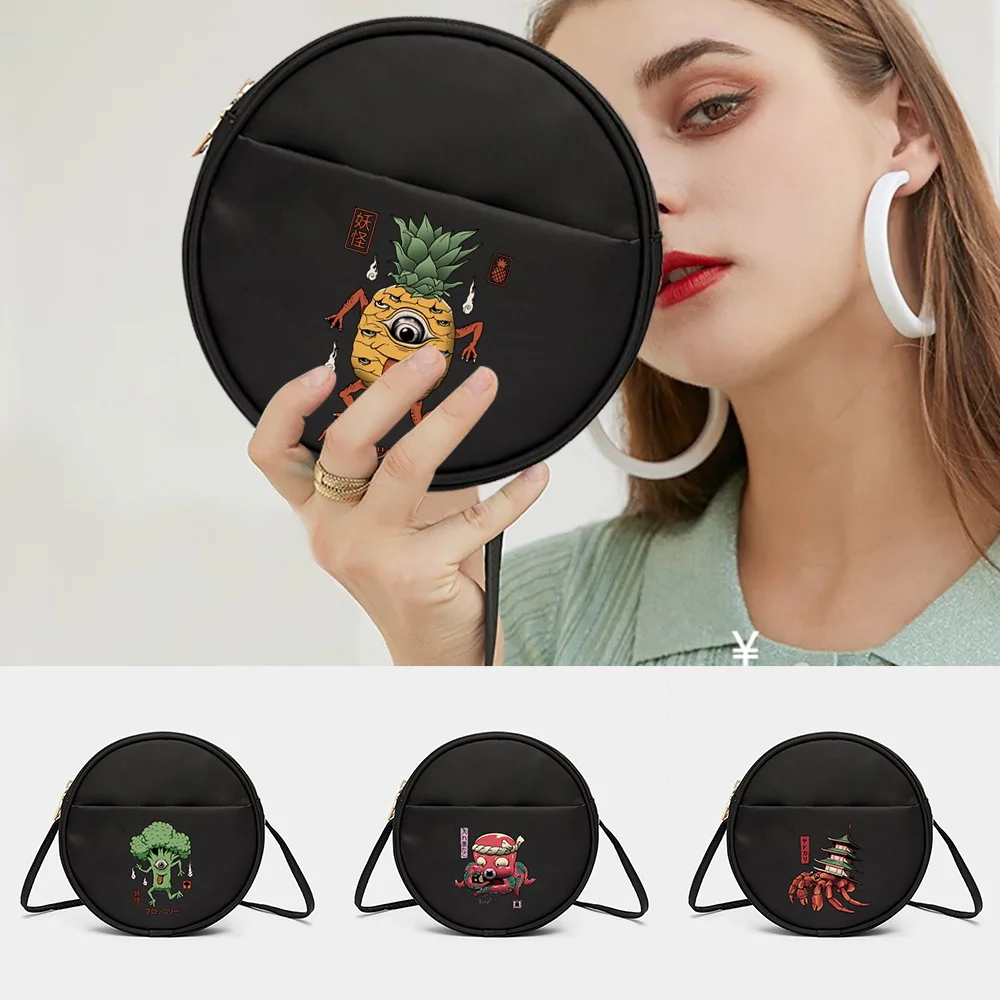 Crossbody Shoulder of Women Cute-monster Pattern Hobo Bags Cosmetics Circular Messenger Bag  Party Bag  Round Messenger Bags