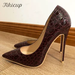 Tikicup donna décolleté a punta effetto coccodrillo bordeaux décolleté vino rosso Slip su tacchi estremamente alti per donne Sexy 33-45