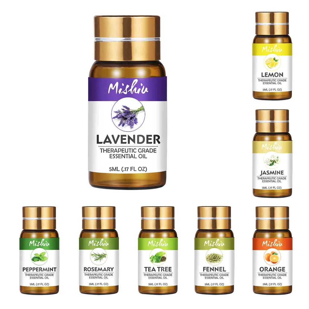 100% Pure Aromatherapy Oils, 5ml, Lavender Lemon Peppermint Jasmine Rosemary Tea