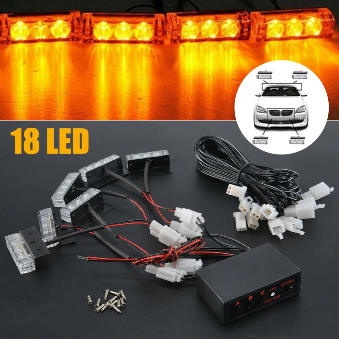 6x 12V Amber Car 3LED Grill Bar Flashing Strobe Light Warning Recovery Breakdown