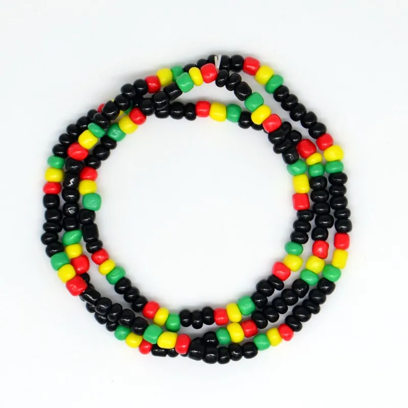 Rasta Reggae Punk Hiphop Glass Seed Beads Necklace and Bracelet Jewelry Set Elastic Stretch Necklaces Fashion Jewelry