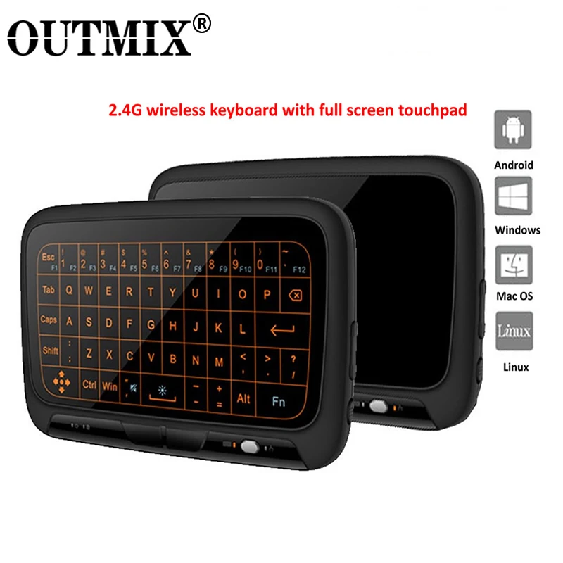 H18+ Wireless Air Mouse Mini Keyboard Full Screen Touch 2.4GHz QWERTY Keyboard Touchpad with Backlight Function for Smart TV PS3