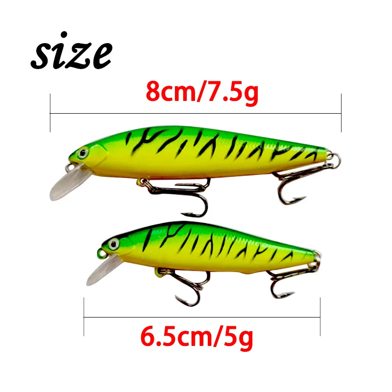 Fuheno Minnow Fishing Lure, Artificial Plastic Hard Bait, 3D Eyes, Crankbait Wobbler, Fishing Tackle, 65mm, 5G, 8mm, 7.5g