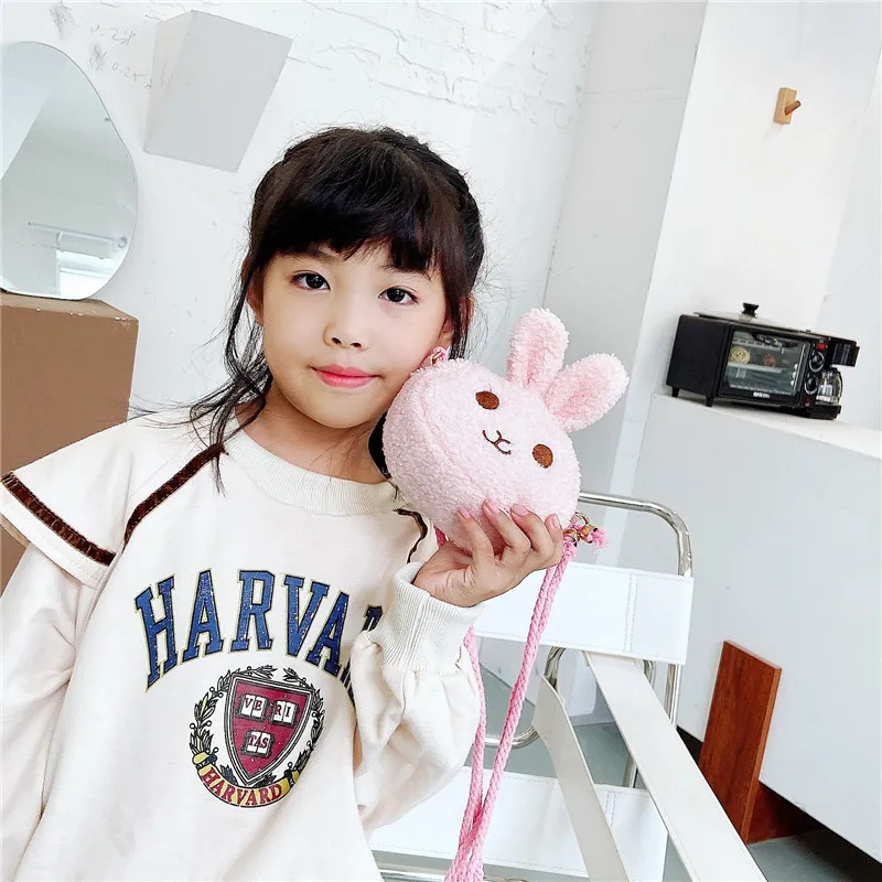 Winter Plush Cartoon Children Crossbody Bag Cute Little Rabbit Baby Girls Coin Purse Handbags Fashion Kids Small Shoulder Bags